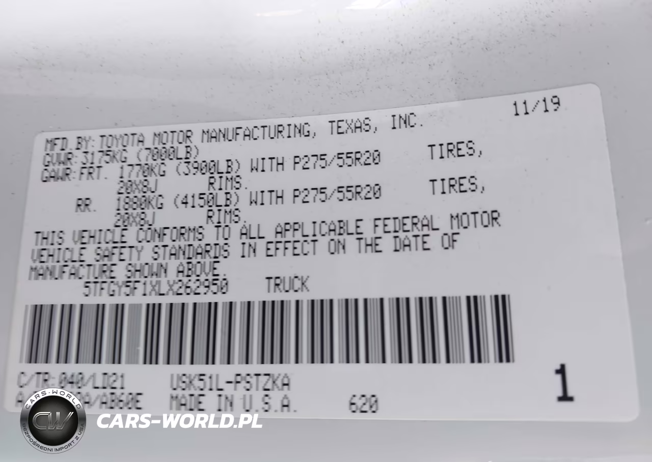 2020 Toyota Tundra 1794 Edition VIN:5TFGY5F1XLX262950 - 9