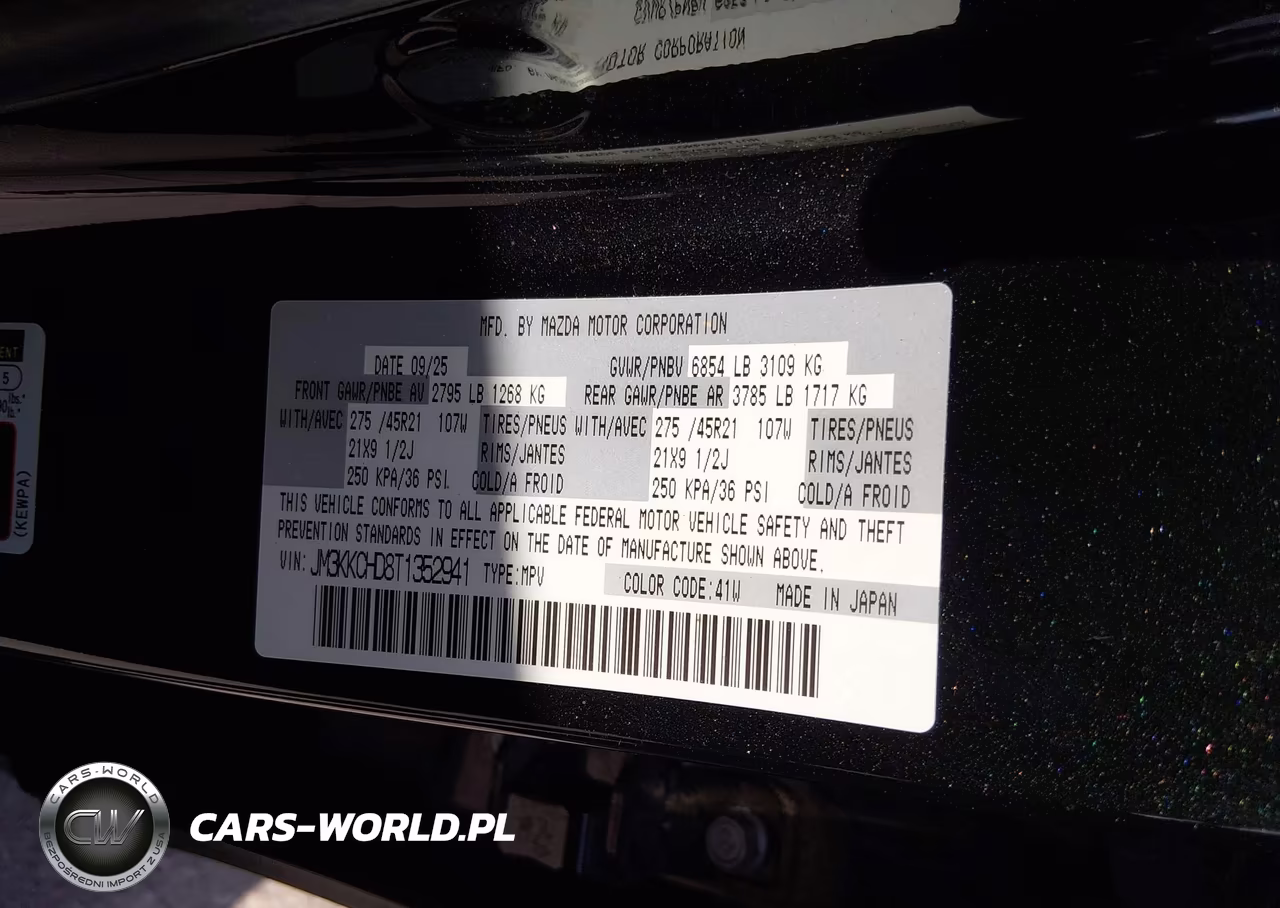 2026 Mazda Cx-90 3.3 Turbo Premium Sport VIN:JM3KKCHD8T1352941 - 9