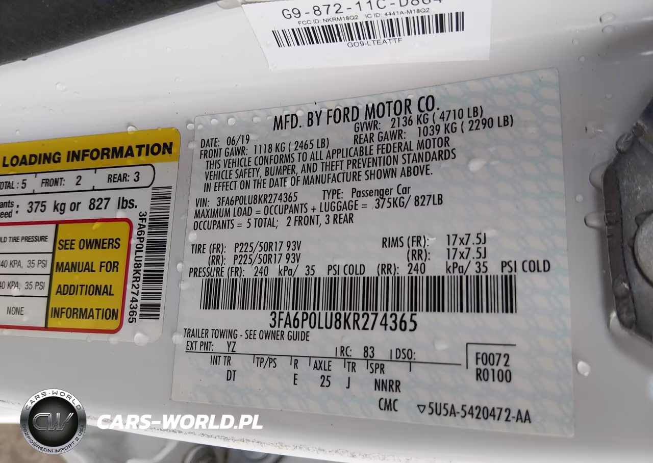 2019 Ford Fusion Hybrid Se VIN:3FA6P0LU8KR274365 - 9