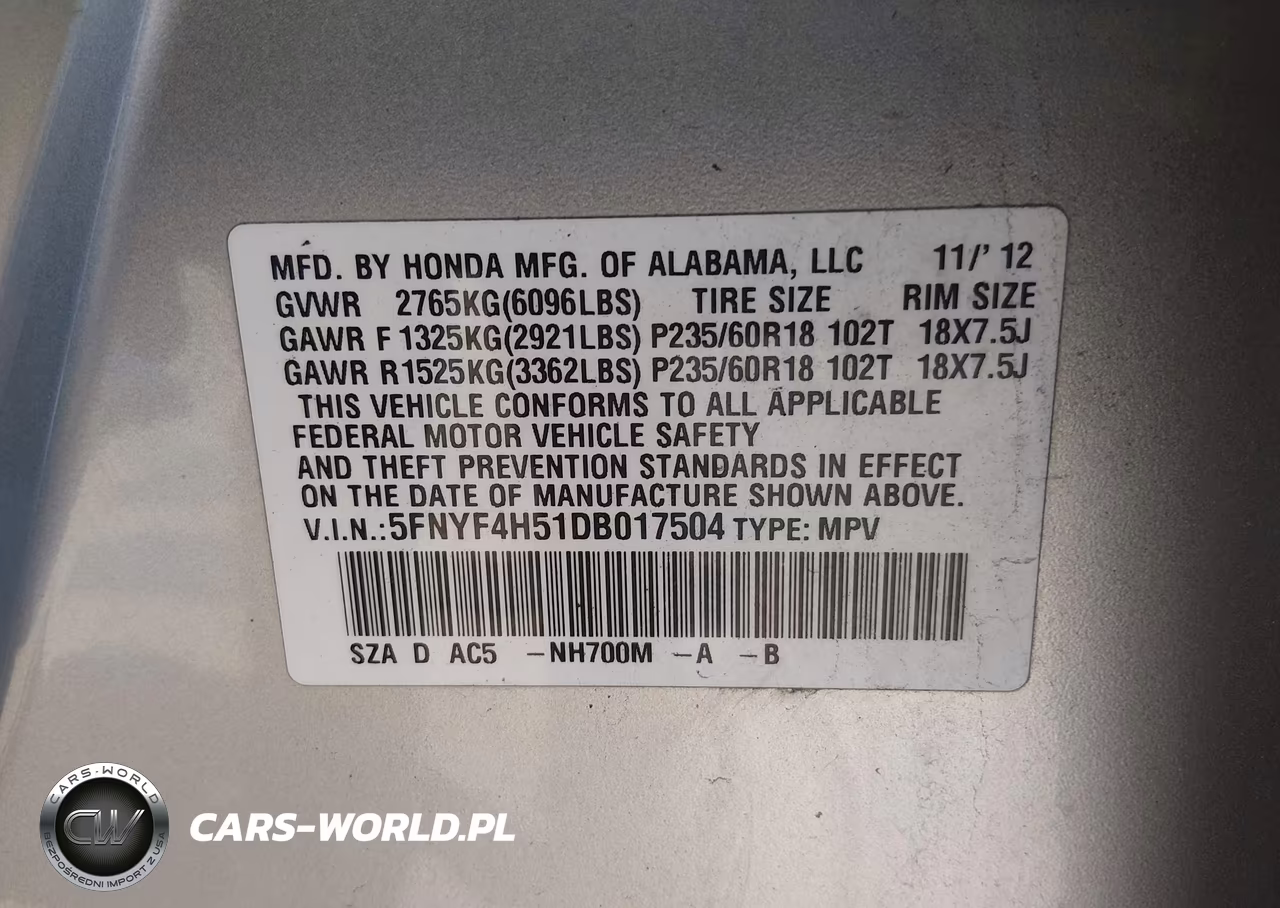 2013 Honda Pilot Ex-L VIN:5FNYF4H51DB017504 - 9