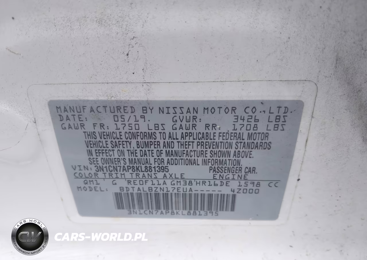 2019 Nissan Versa 1.6 Sv VIN:3N1CN7AP8KL881395 - 9