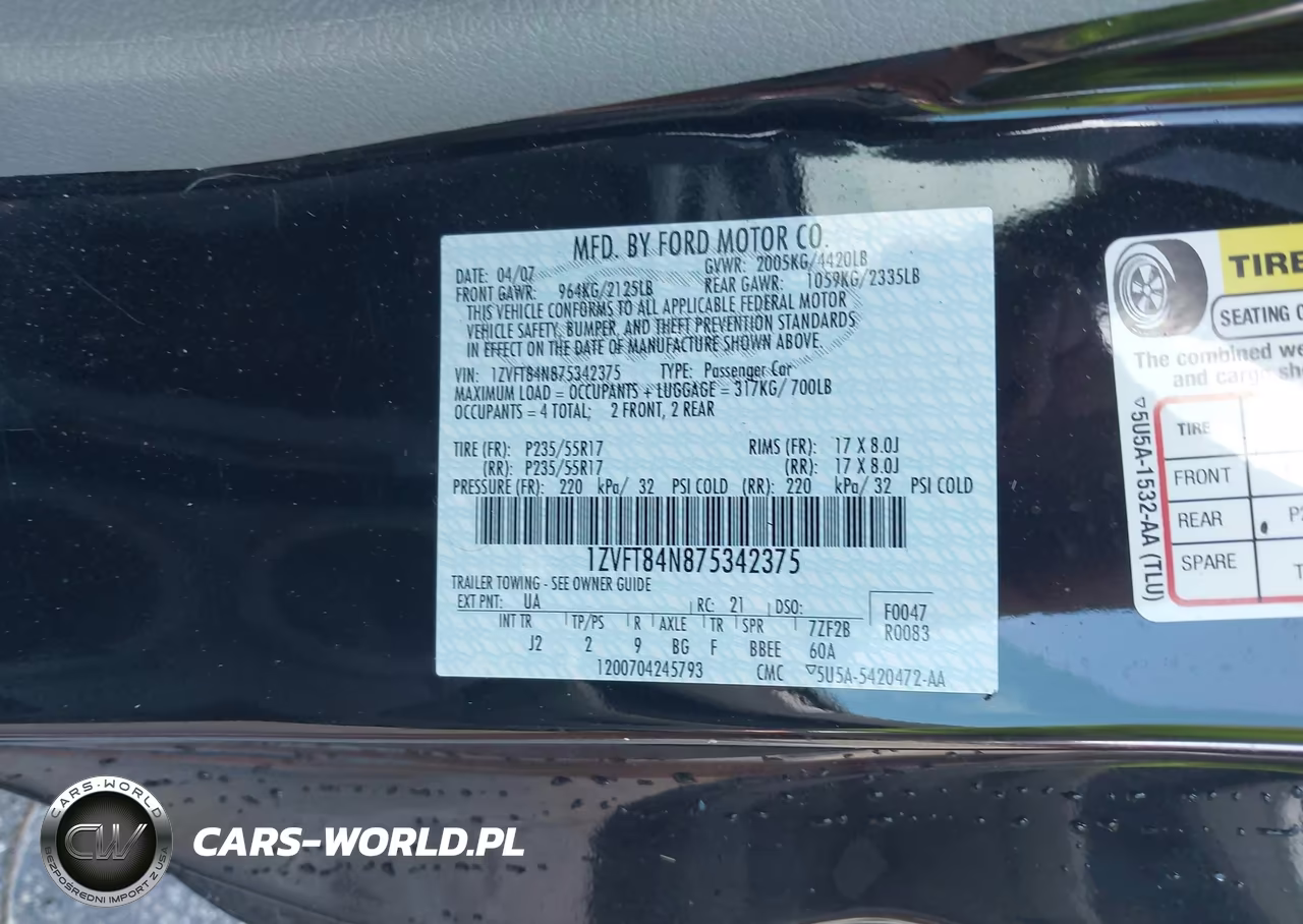2007 Ford Mustang V6 Deluxe-V6 Premium VIN:1ZVFT84N875342375 - 9