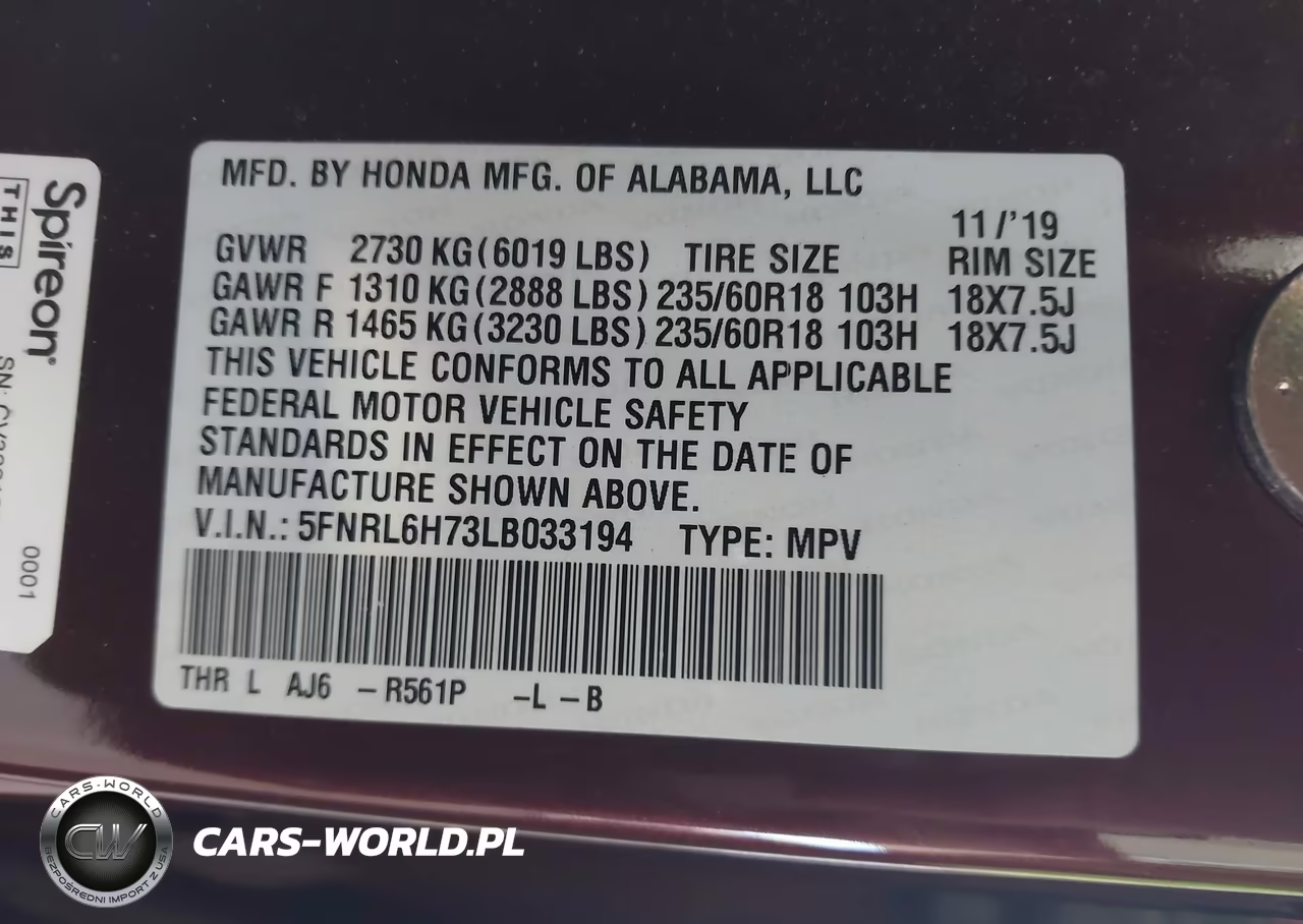 2020 Honda Odyssey Ex-L-Ex-L W-Navi Res VIN:5FNRL6H73LB033194 - 9
