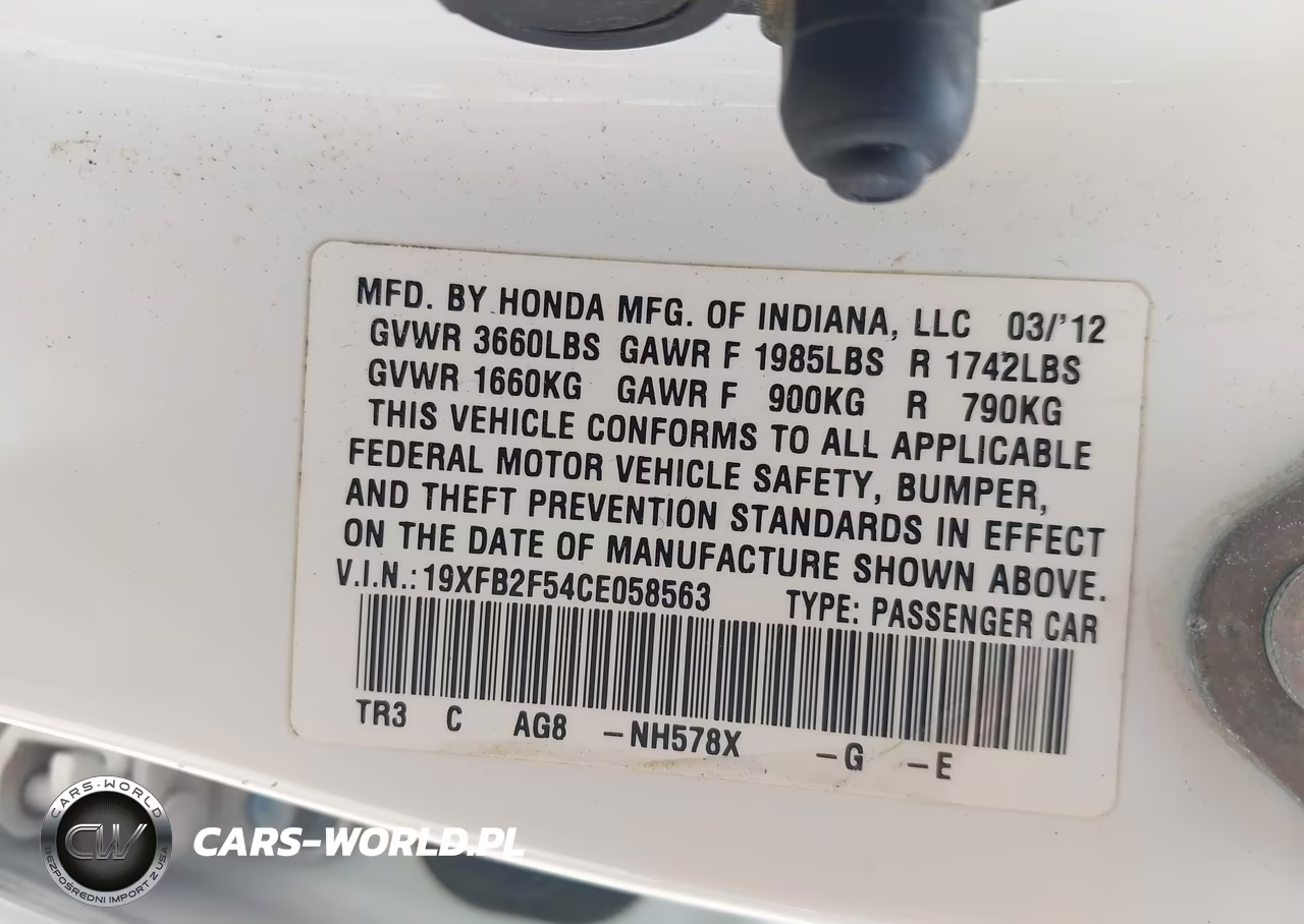 2012 Honda Civic Lx VIN:19XFB2F54CE058563 - 9
