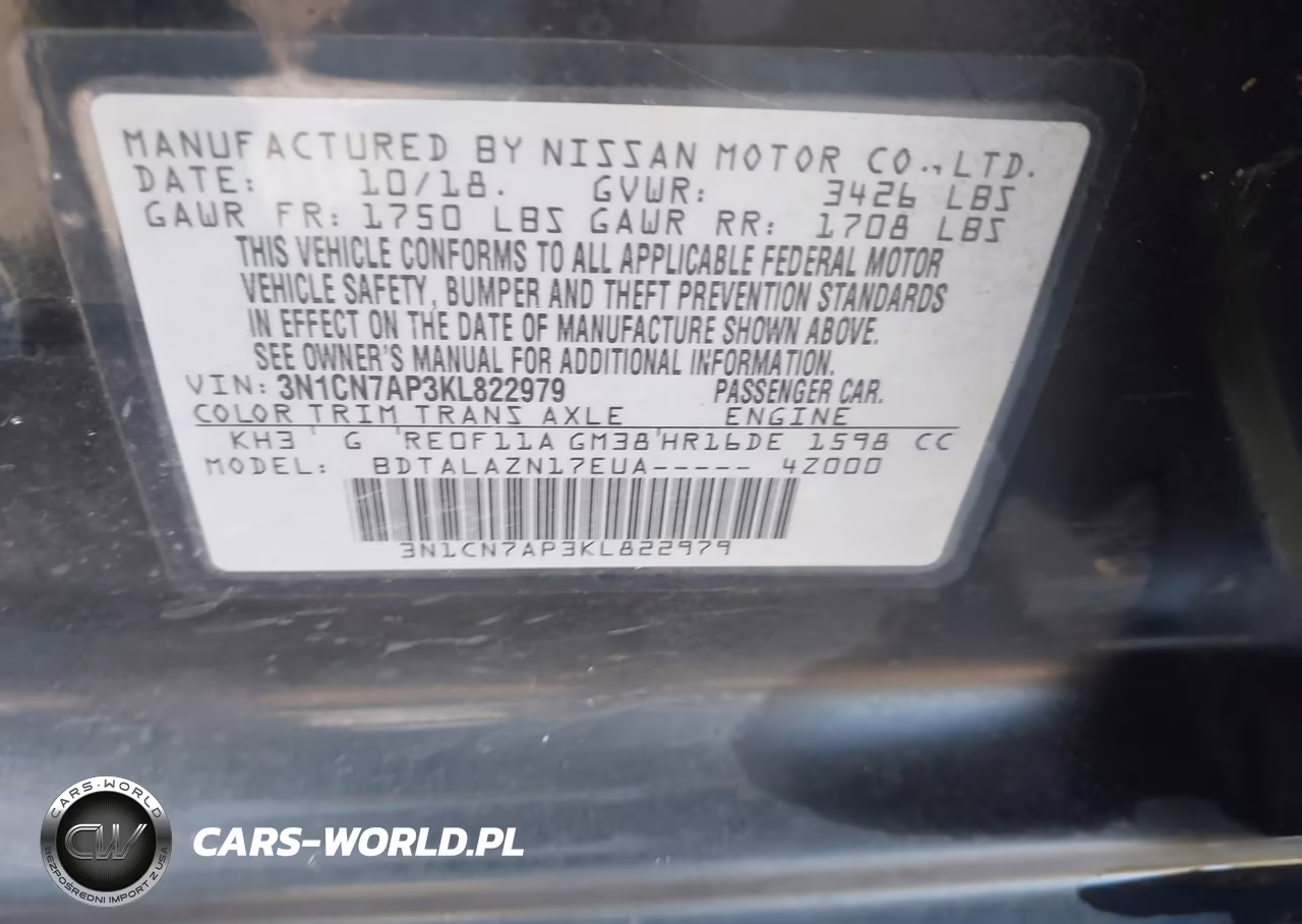 2019 Nissan Versa 1.6 S+ VIN:3N1CN7AP3KL822979 - 9