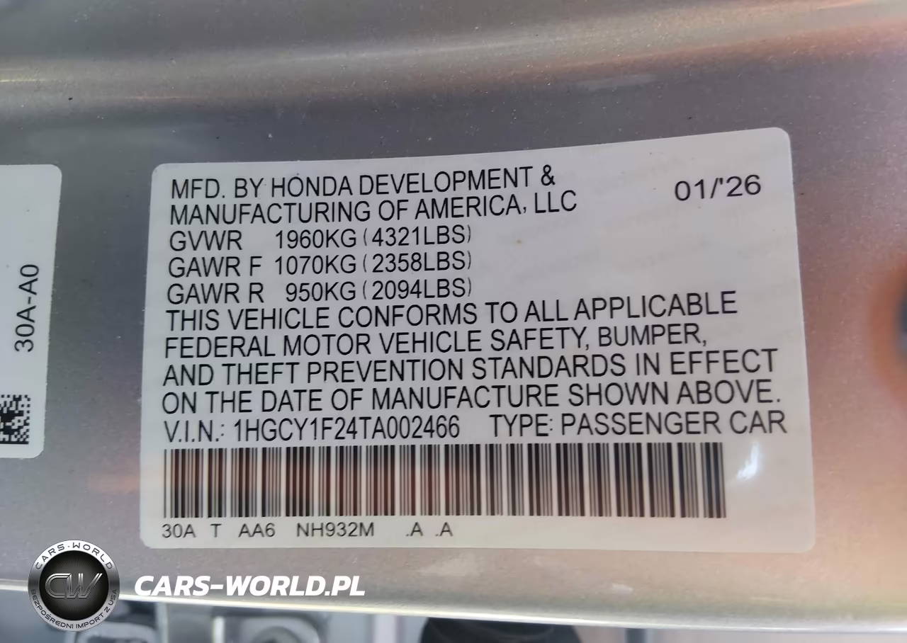 2026 Honda Accord Lx VIN:1HGCY1F24TA002466 - 9