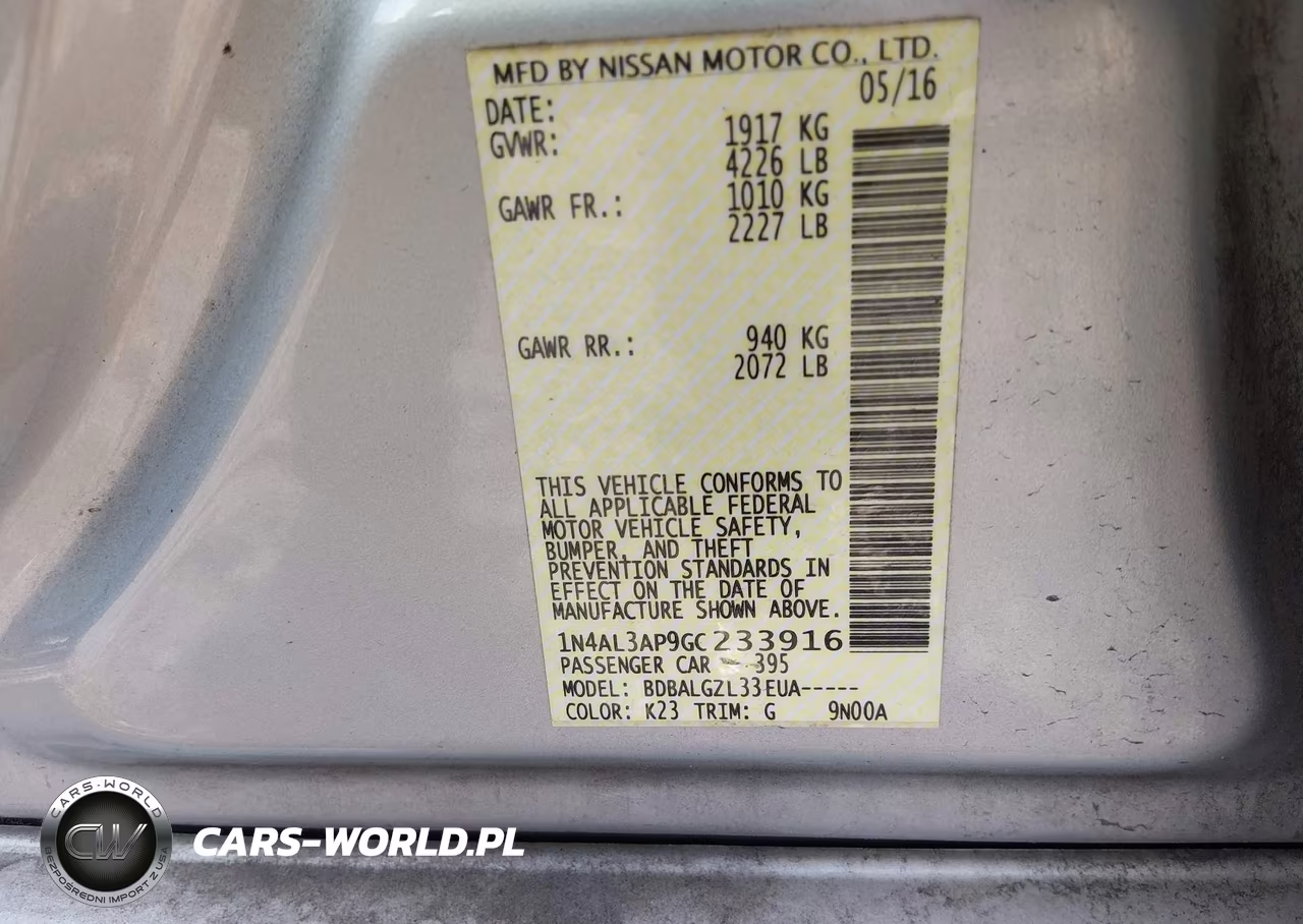2016 Nissan Altima 2.5-2.5 S-2.5 Sl-2.5 Sr-2.5 Sv VIN:1N4AL3AP9GC233916 - 9