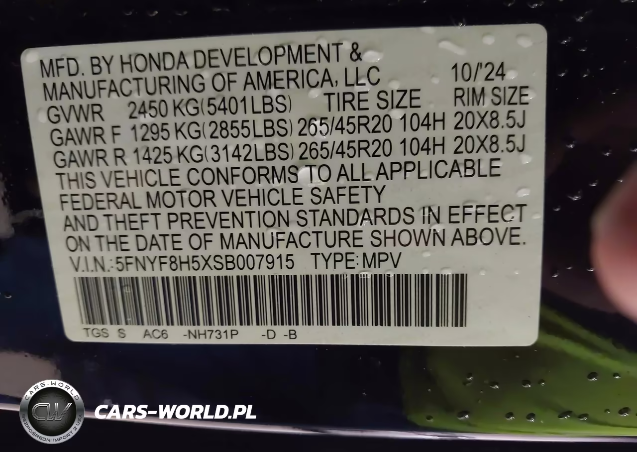 2025 Honda Passport Awd Ex-L VIN:5FNYF8H5XSB007915 - 9