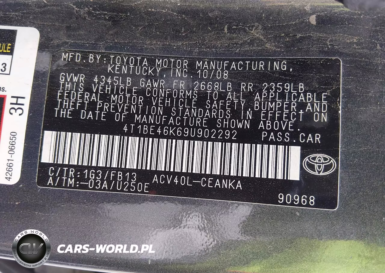 2009 Toyota Camry Le VIN:4T1BE46K69U902292 - 9