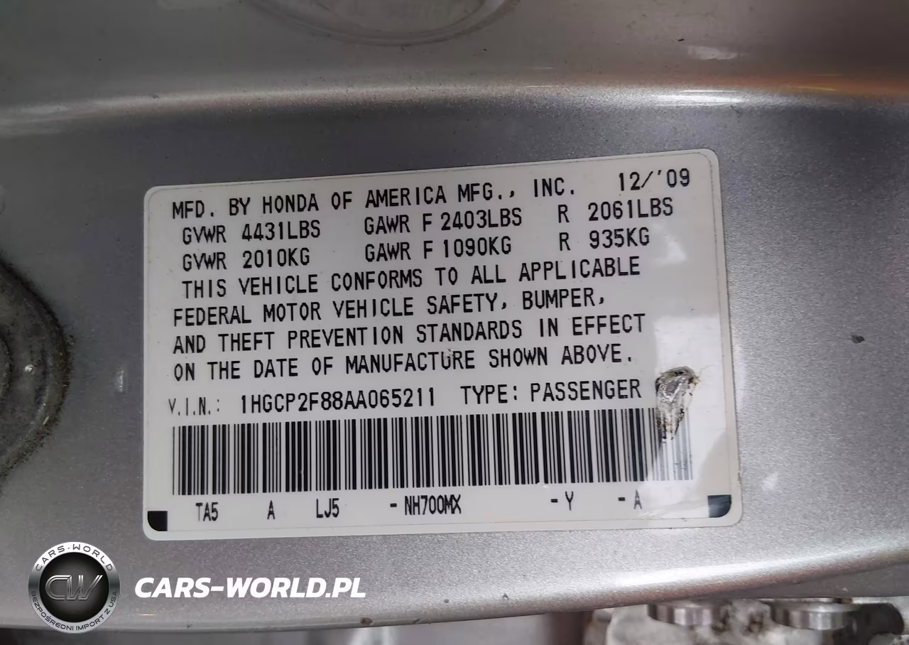 2010 Honda Accord 2.4 Ex-L VIN:1HGCP2F88AA065211 - 9