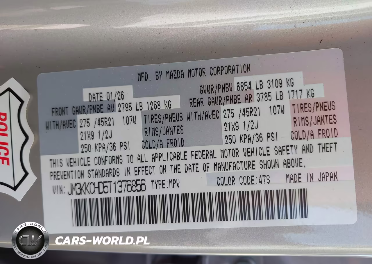 2026 Mazda Cx-90 3.3 Turbo Premium Sport VIN:JM3KKCHD5T1376856 - 9
