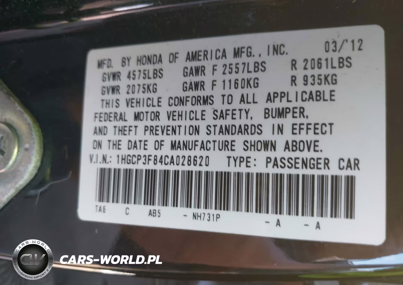 2012 Honda Accord 3.5 Ex-L VIN:1HGCP3F84CA028620 - 9