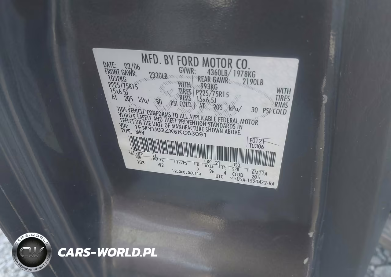 2006 Ford Escape Xls-Xls Manual VIN:1FMYU02ZX6KC63091 - 9