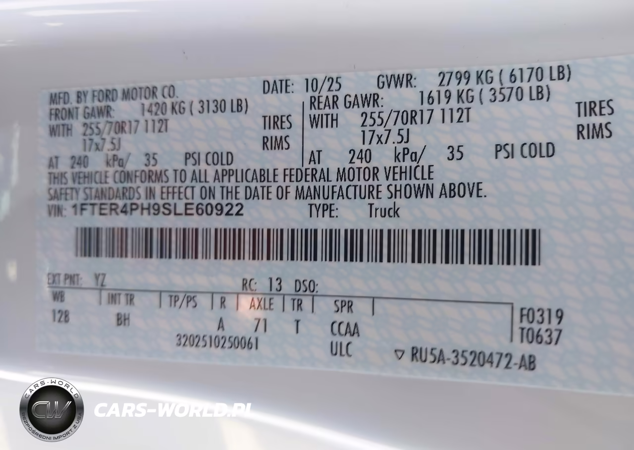 2025 Ford Ranger Xl VIN:1FTER4PH9SLE60922 - 9