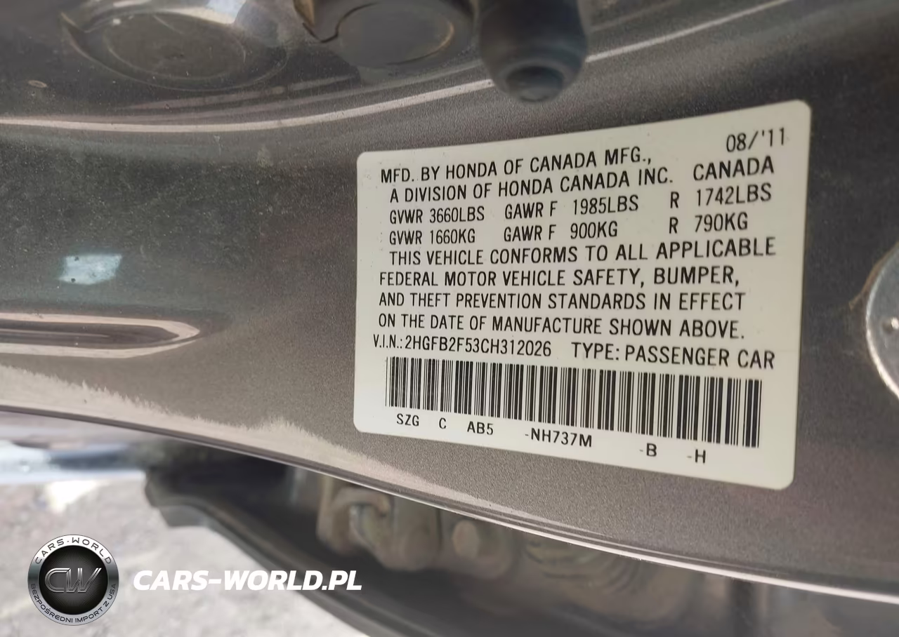 2012 Honda Civic Lx VIN:2HGFB2F53CH312026 - 9