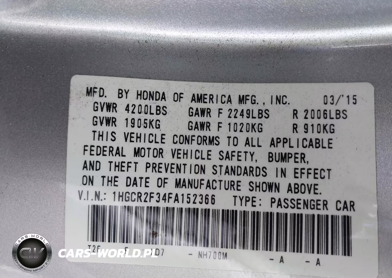 2015 Honda Accord Lx VIN:1HGCR2F34FA152366 - 9