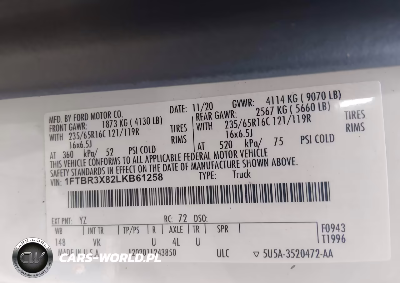2020 Ford Transit-250 Cargo Van VIN:1FTBR3X82LKB61258 - 9