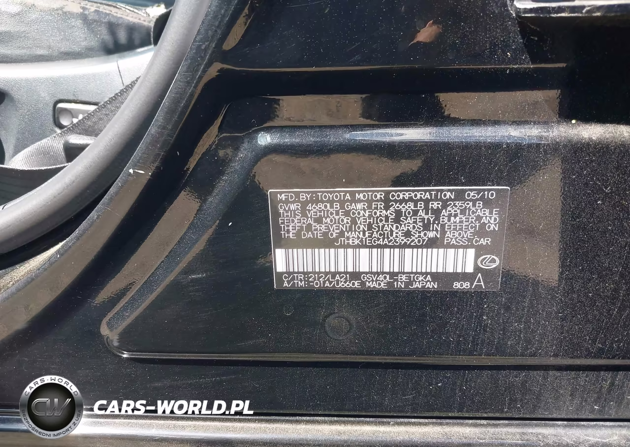 2010 Lexus Es 350 VIN:JTHBK1EG4A2399207 - 9