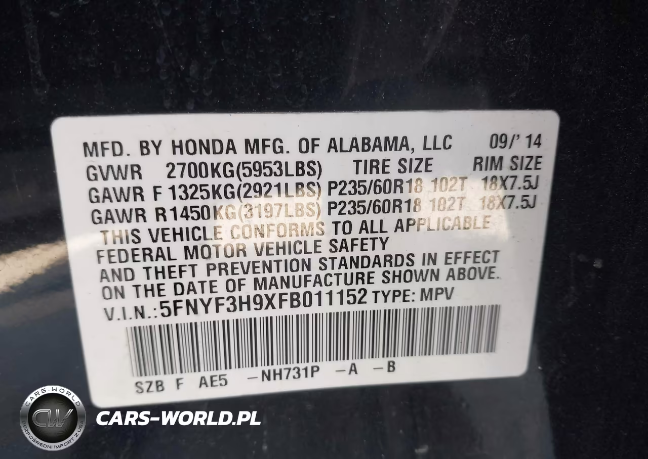 2015 Honda Pilot Touring VIN:5FNYF3H9XFB011152 - 9