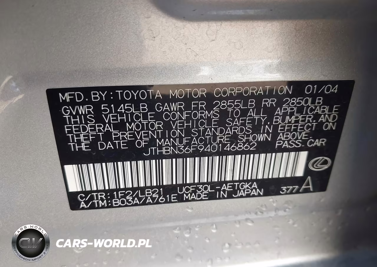 2004 Lexus Ls 430 VIN:JTHBN36F940146862 - 9