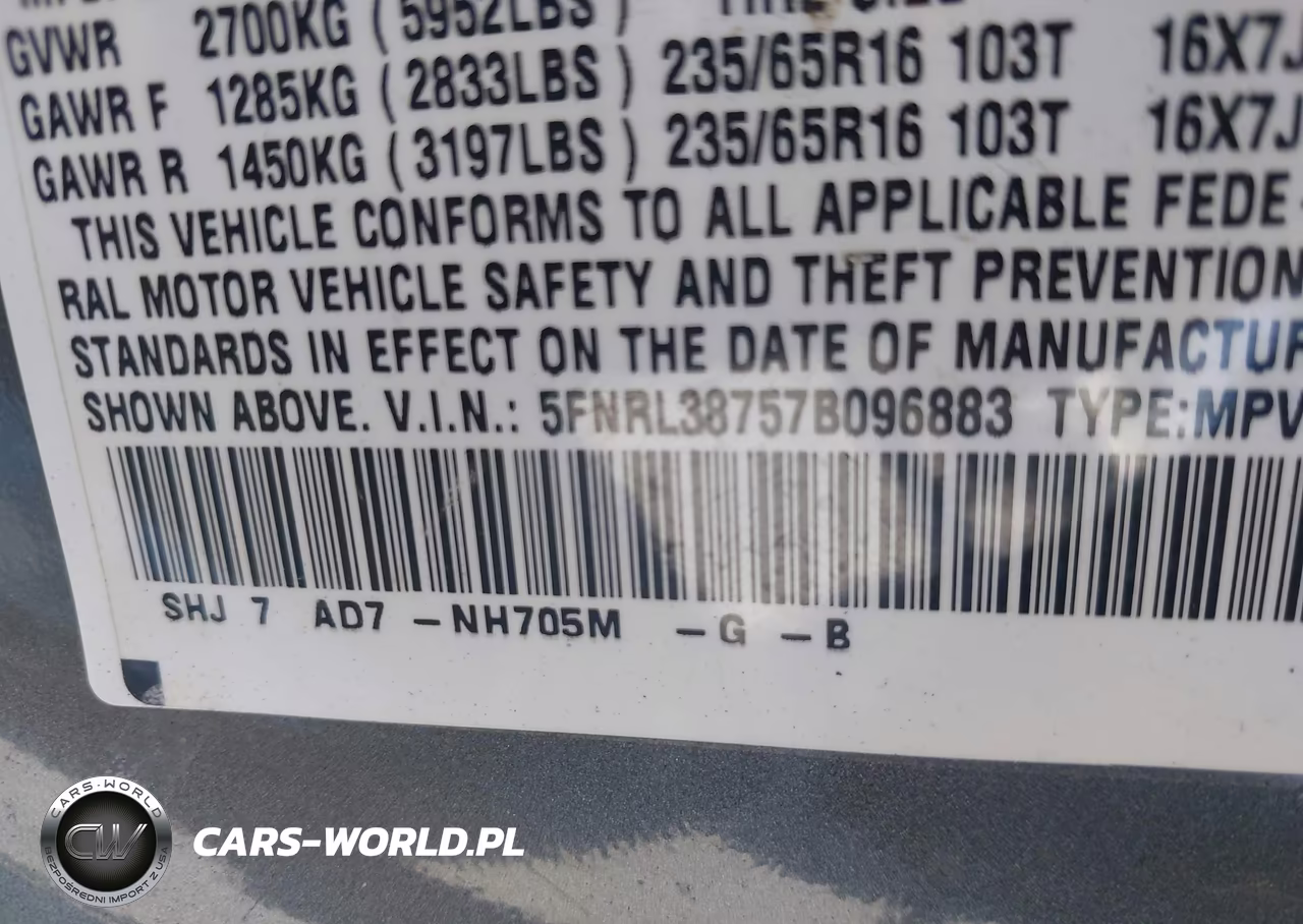 2007 Honda Odyssey Ex-L VIN:5FNRL38757B096883 - 9