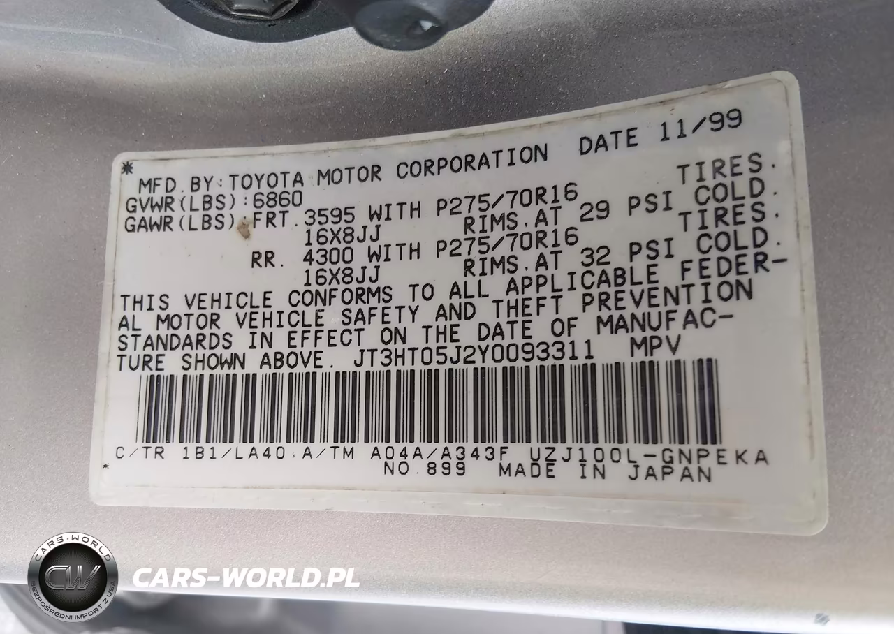 2000 Toyota Land Cruiser VIN:JT3HT05J2Y0093311 - 9