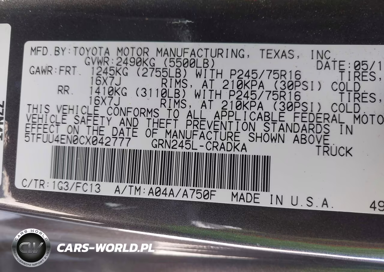 2012 Toyota Tacoma Base V6 VIN:5TFUU4EN0CX042777 - 9