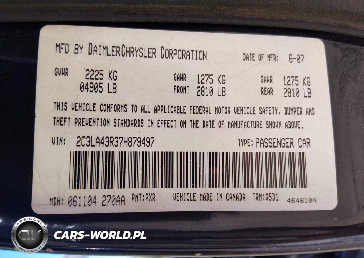 2007 Chrysler 300 VIN:2C3LA43R37H879497 - 9