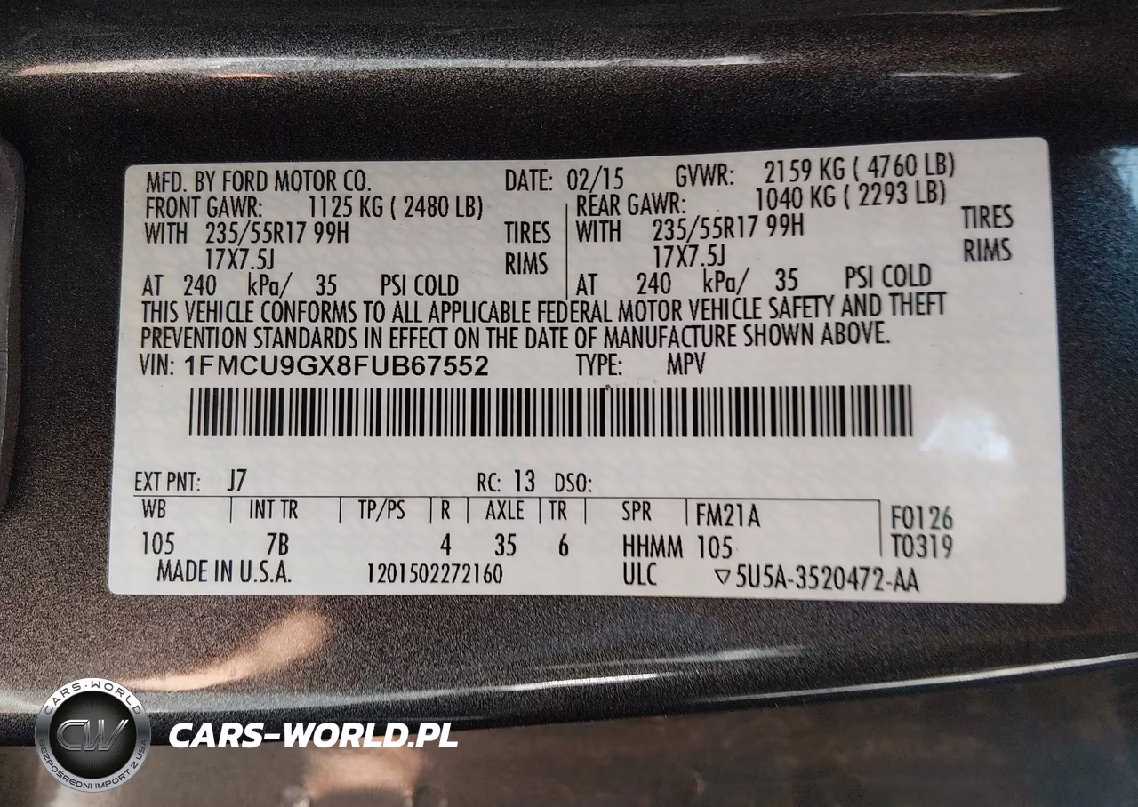 2015 Ford Escape Se VIN:1FMCU9GX8FUB67552 - 9