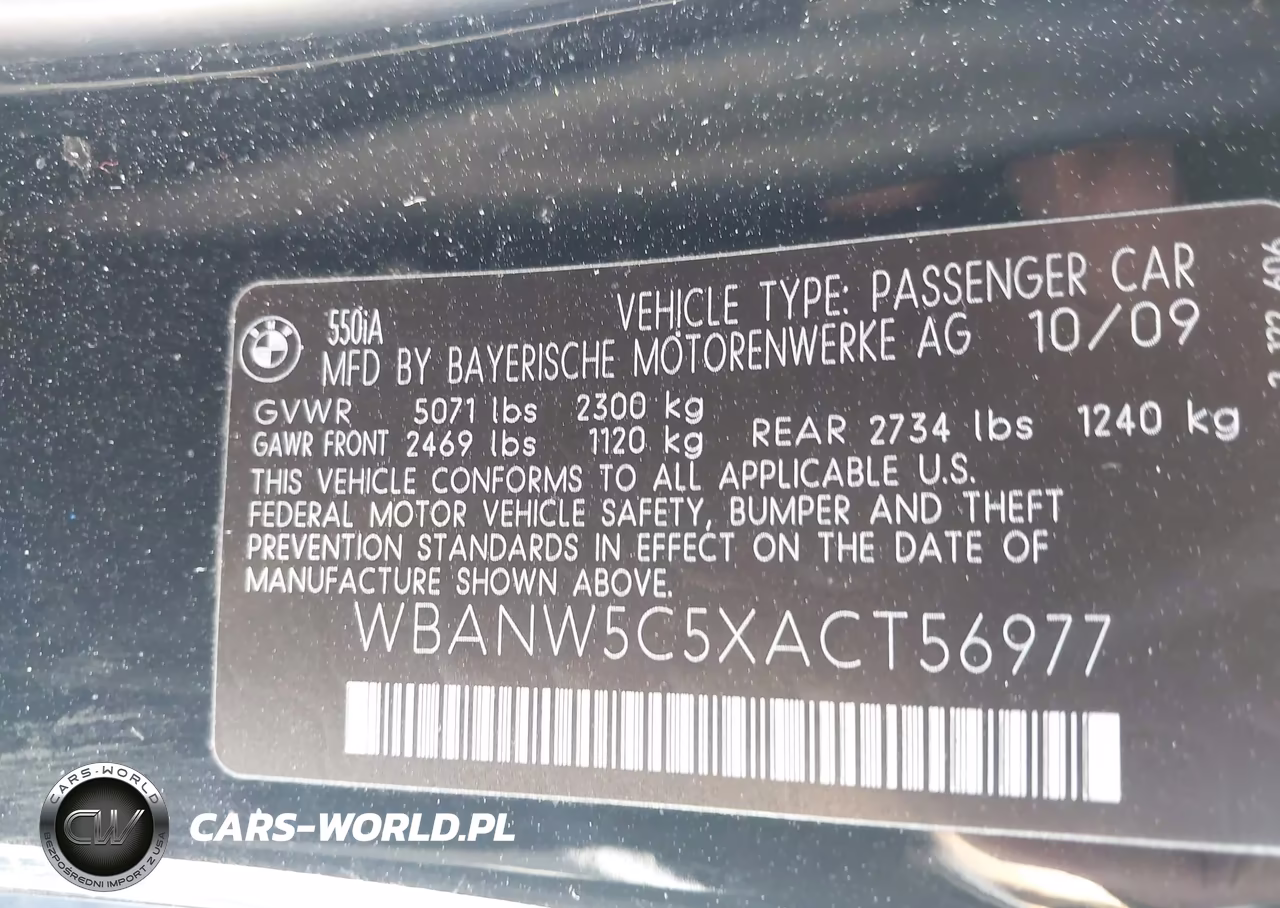 2010 BMW 550I VIN:WBANW5C5XACT56977 - 9