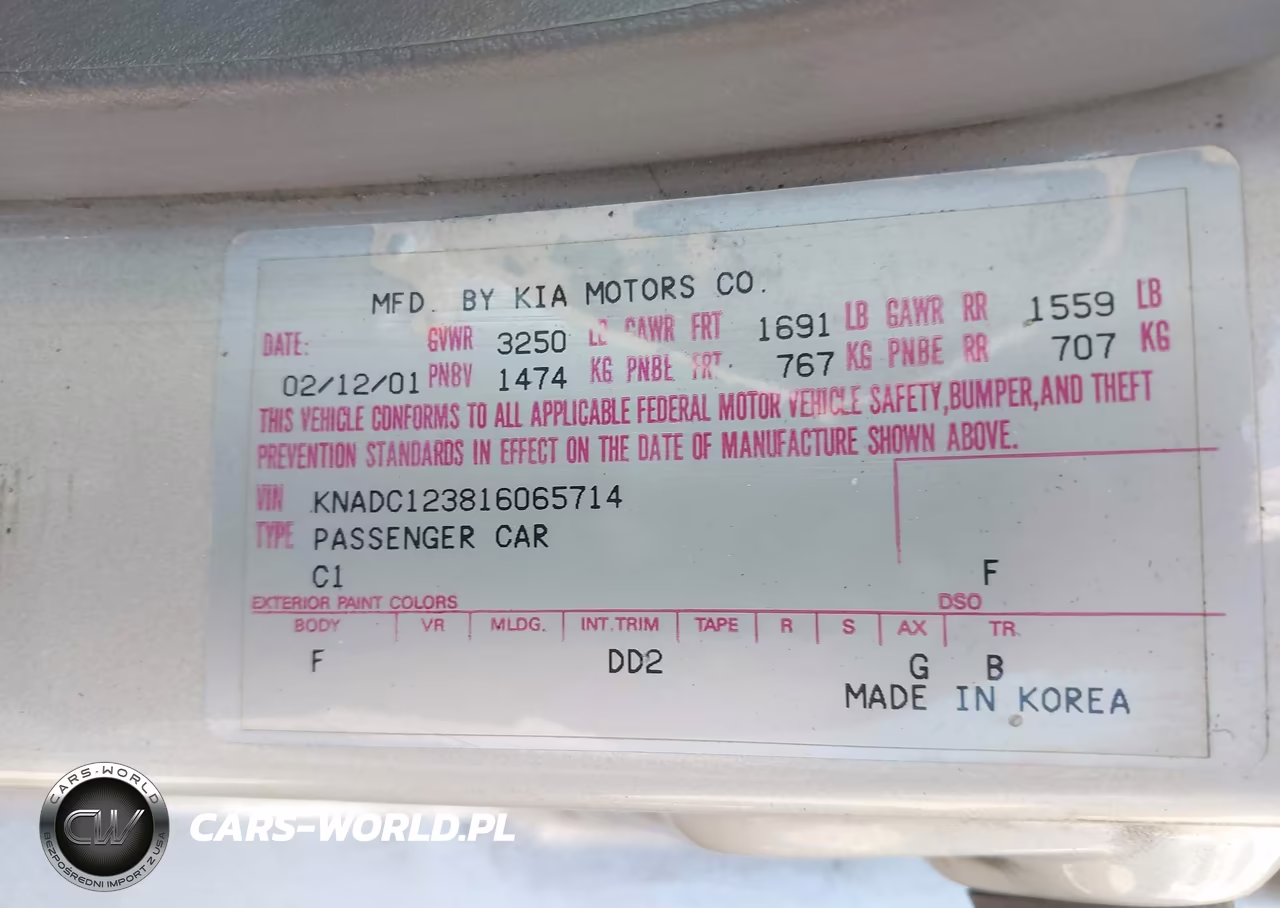 2001 Kia Rio VIN:KNADC123816065714 - 9