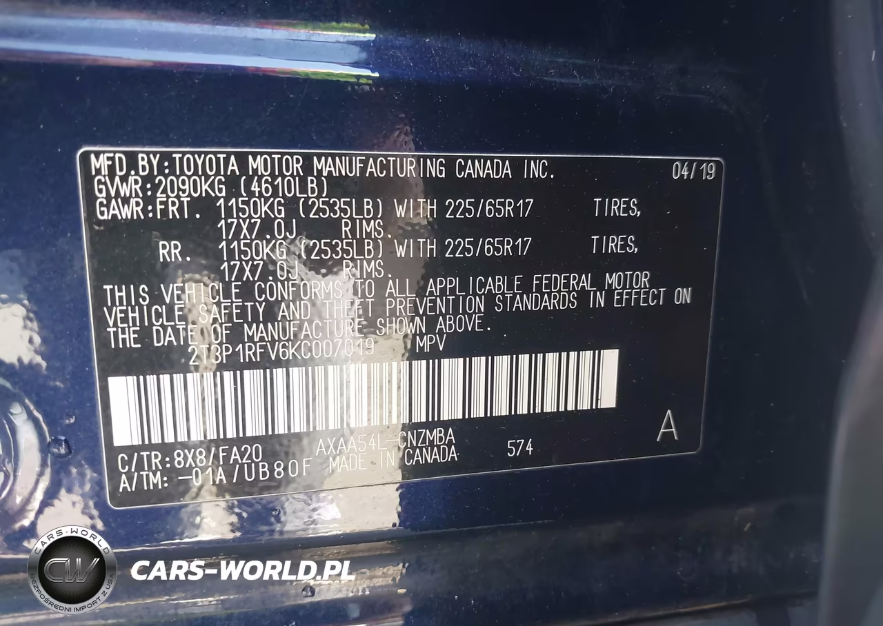 2019 Toyota Rav4 Xle VIN:2T3P1RFV6KC007019 - 9