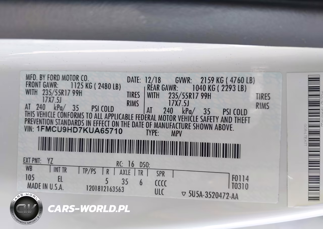 2019 Ford Escape Sel VIN:1FMCU9HD7KUA65710 - 9