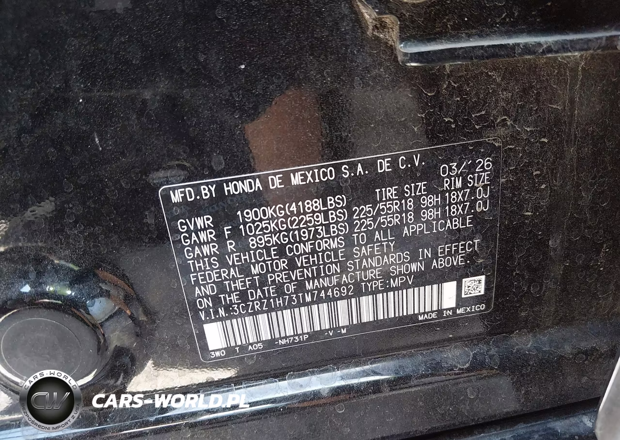 2026 Honda Hr-V 2Wd Ex-L VIN:3CZRZ1H73TM744692 - 9