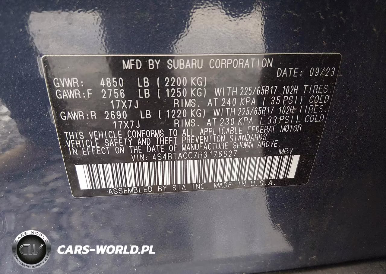 2024 Subaru Outback Premium VIN:4S4BTACC7R3176627 - 9