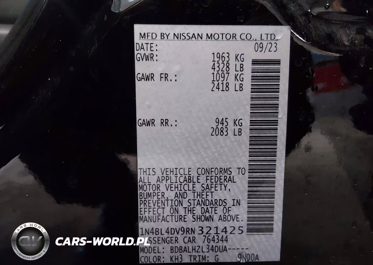 2024 Nissan Altima Sv Fwd VIN:1N4BL4DV9RN321425 - 9