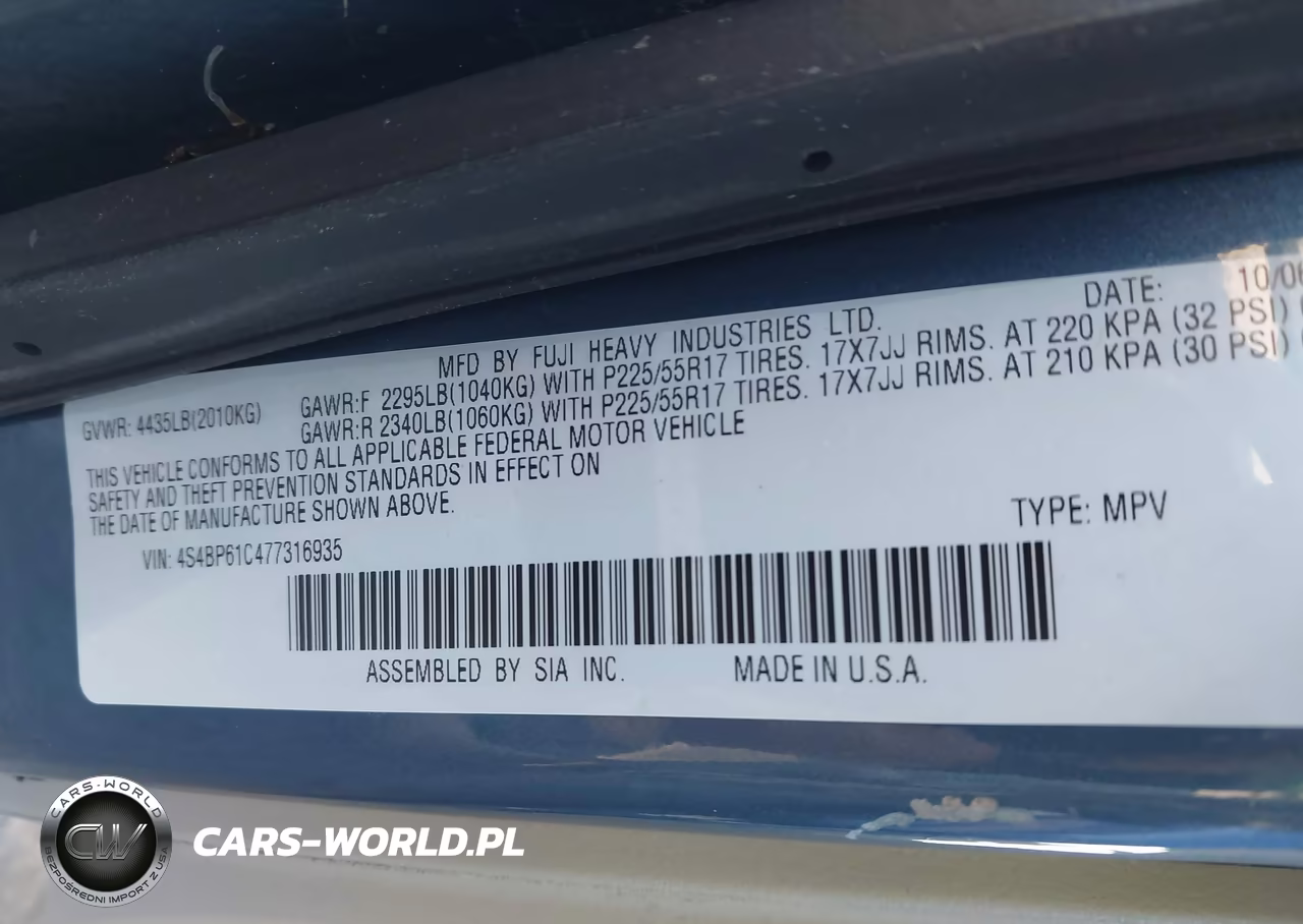 2007 Subaru Outback 2.5I VIN:4S4BP61C477316935 - 9