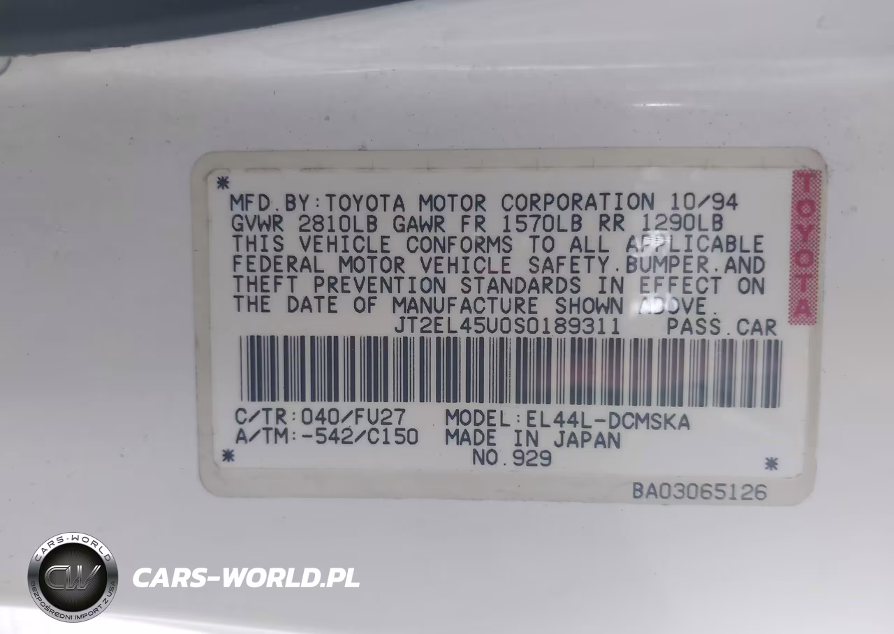 1995 Toyota Paseo VIN:JT2EL45U0S0189311 - 9