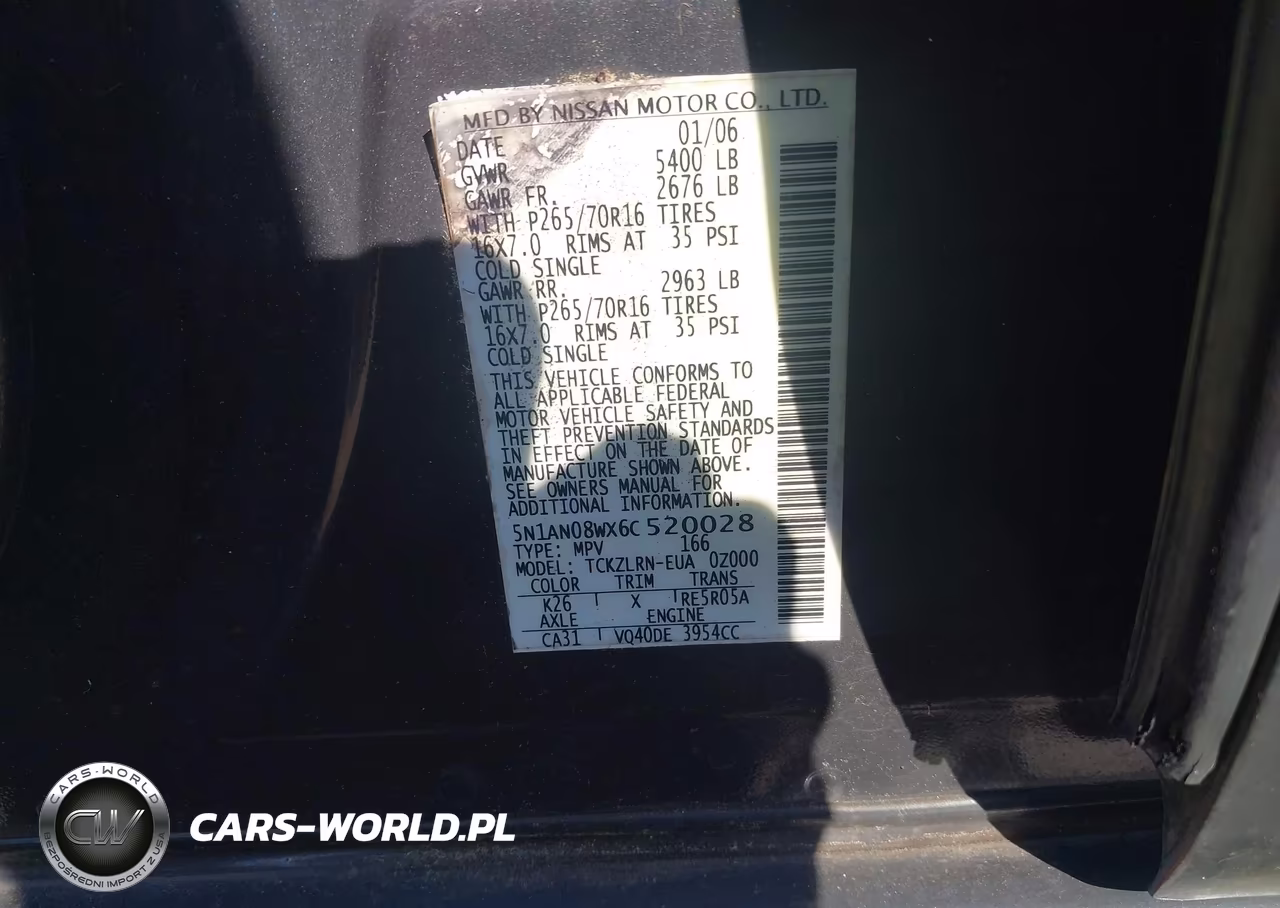 2006 Nissan Xterra S VIN:5N1AN08WX6C520028 - 9