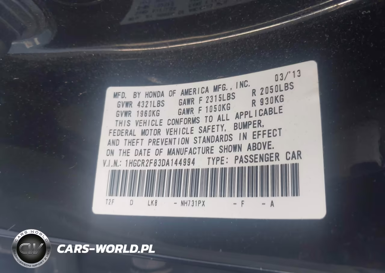 2013 Honda Accord Ex-L VIN:1HGCR2F83DA144994 - 9