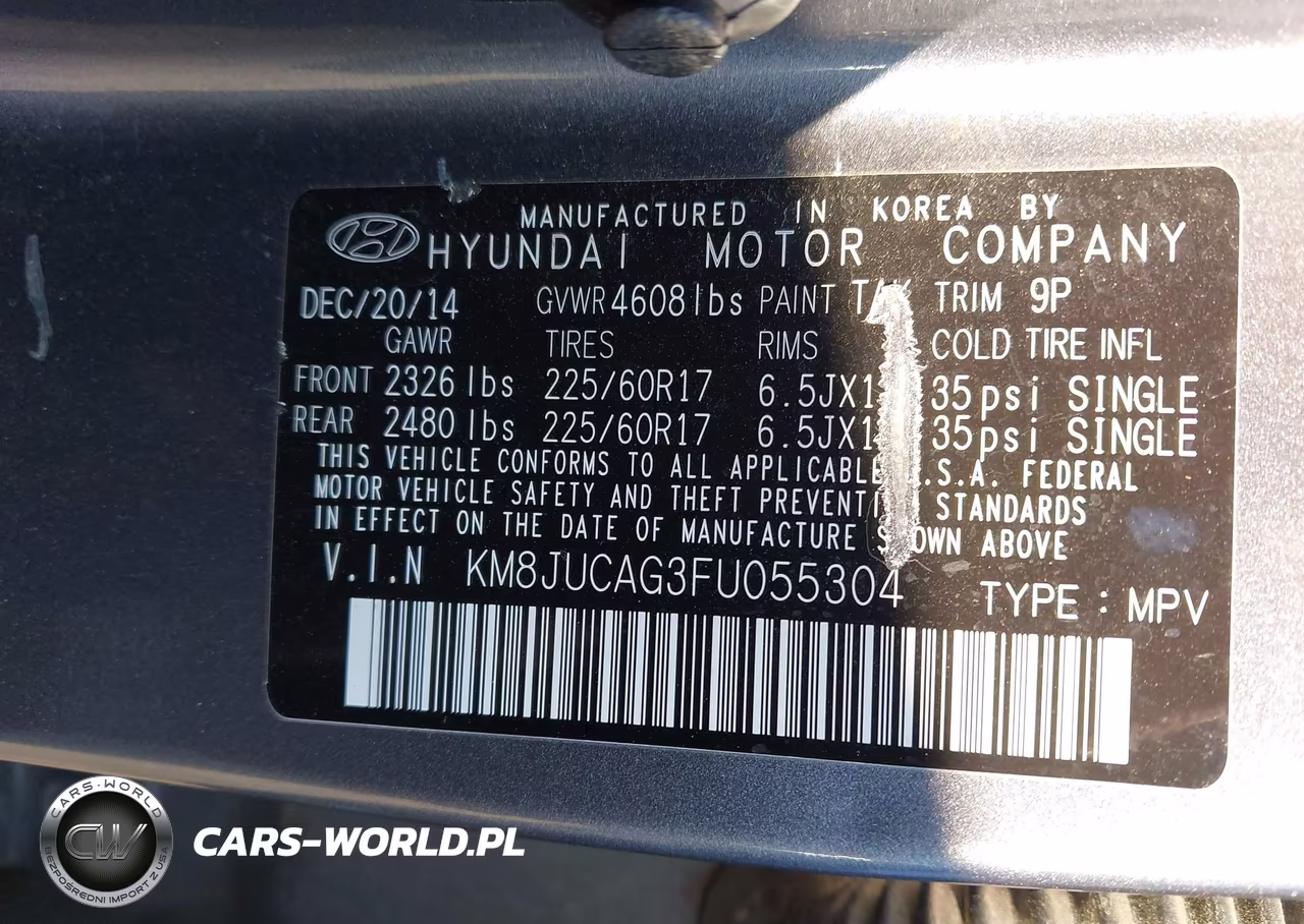 2015 Hyundai Tucson Se VIN:KM8JUCAG3FU055304 - 9