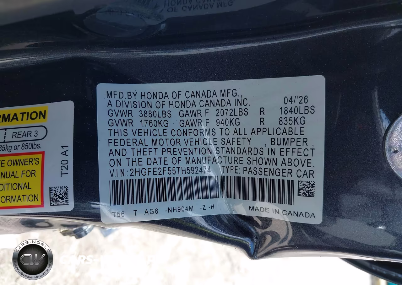 2026 Honda Civic Sport VIN:2HGFE2F55TH592474 - 9