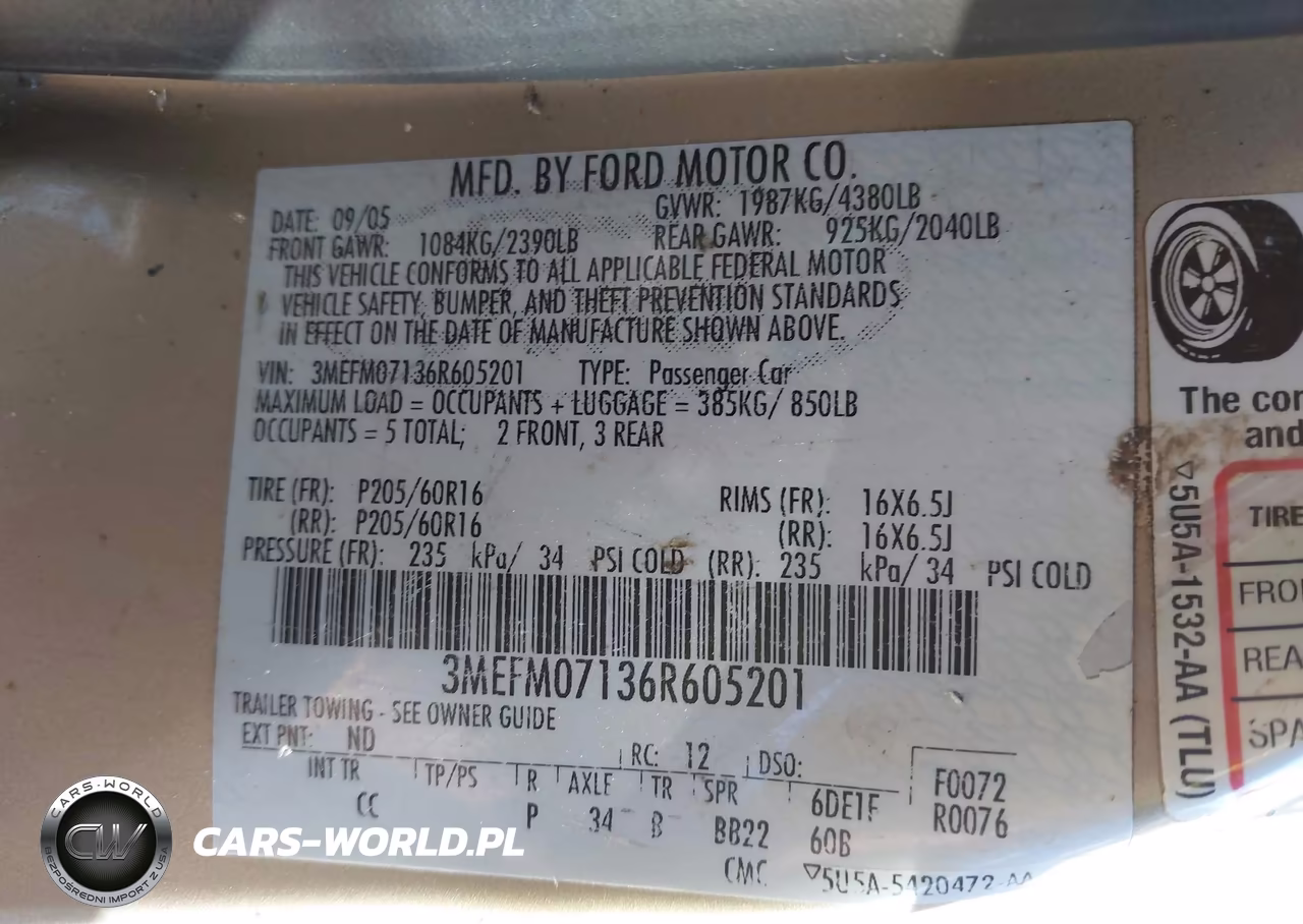 2006 Mercury Milan V6 VIN:3MEFM07136R605201 - 9