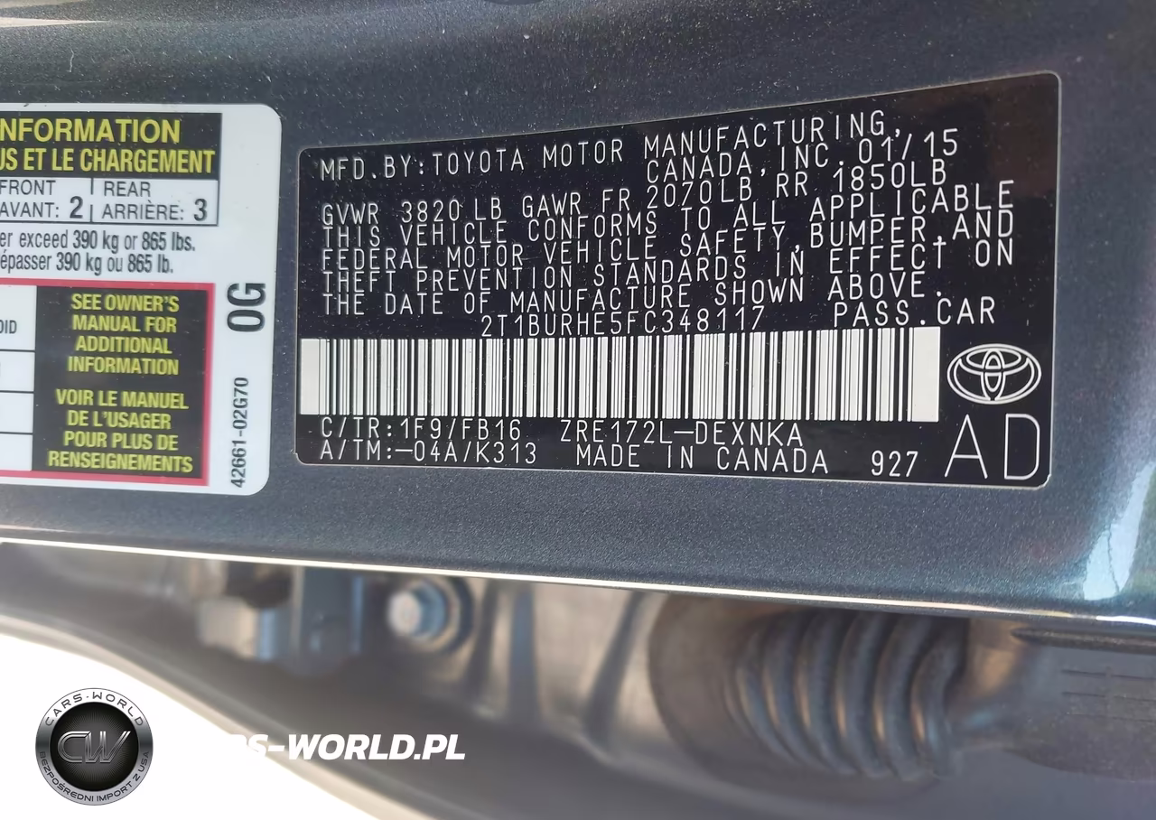 2015 Toyota Corolla Le VIN:2T1BURHE5FC348117 - 9