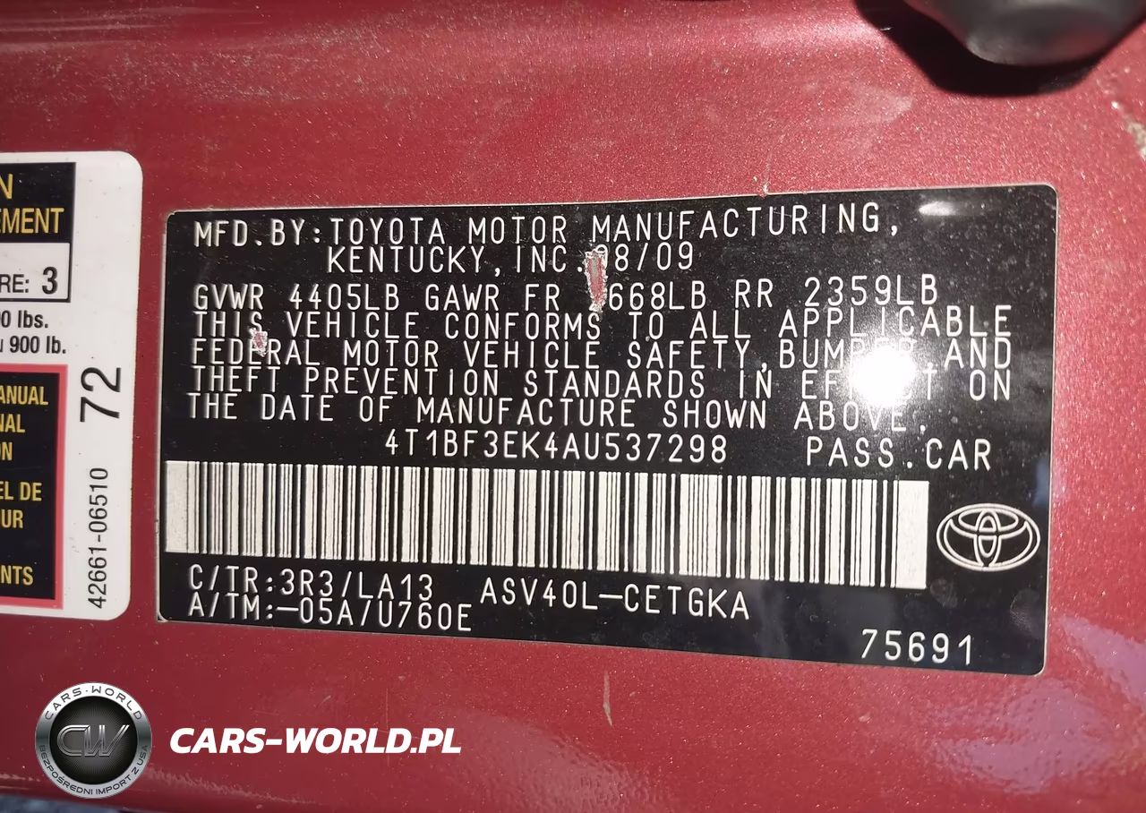 2010 Toyota Camry Xle VIN:4T1BF3EK4AU537298 - 9