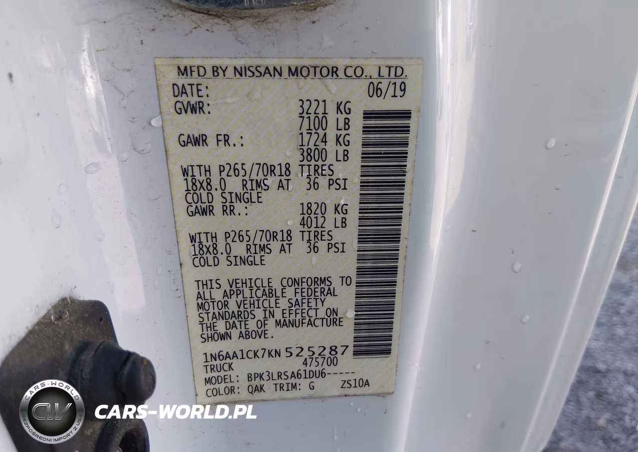 2019 Nissan Titan S VIN:1N6AA1CK7KN525287 - 9