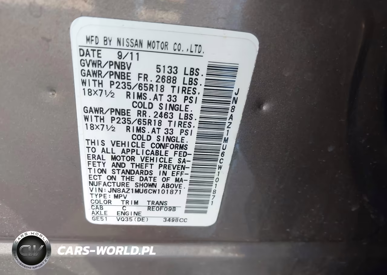 2012 Nissan Murano S VIN:JN8AZ1MU6CW101871 - 9