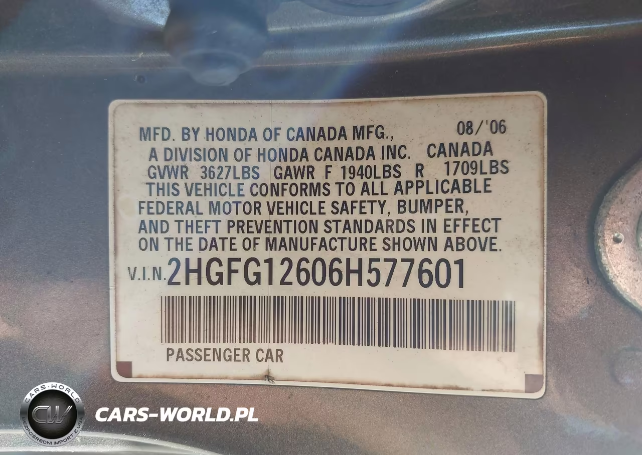 2006 Honda Civic Lx VIN:2HGFG12606H577601 - 9