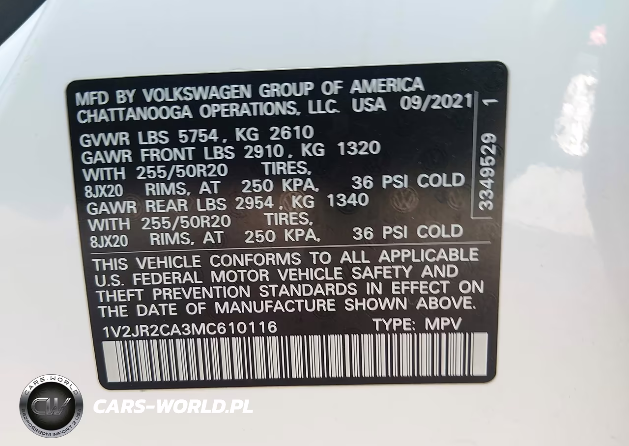 2021 Volkswagen Atlas 3.6L V6 Se W-Technology VIN:1V2JR2CA3MC610116 - 9