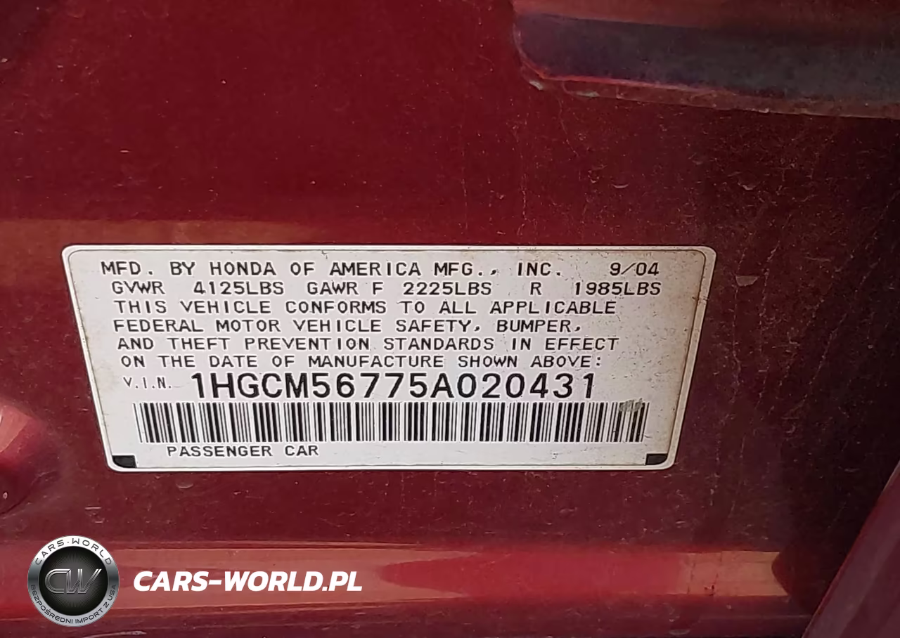 2005 Honda Accord 2.4 Ex VIN:1HGCM56775A020431 - 9